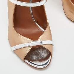Pre Owned Malone Souliers Gold/Silver Leather Mika Triple Band Peep Toe Pumps Size 39