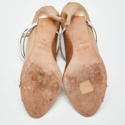 Pre Owned Malone Souliers Gold/Silver Leather Mika Triple Band Peep Toe Pumps Size 39