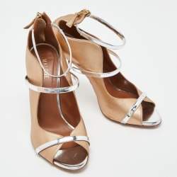 Pre Owned Malone Souliers Gold/Silver Leather Mika Triple Band Peep Toe Pumps Size 39