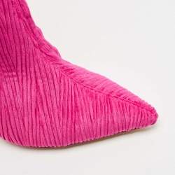 Pre Owned Malone Souliers Pink/Brown Pleated Velvet and Leather Daisy Mid Calf Boots Size 37.5