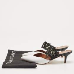 Pre Owned Malone Souliers White/Black Lace and Leather Maisie Mules Size 36