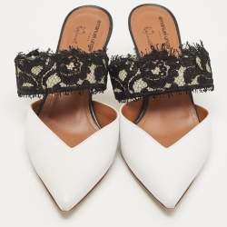 Pre Owned Malone Souliers White/Black Lace and Leather Maisie Mules Size 36