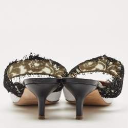 Pre Owned Malone Souliers White/Black Lace and Leather Maisie Mules Size 36