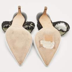 Pre Owned Malone Souliers White/Black Lace and Leather Maisie Mules Size 36