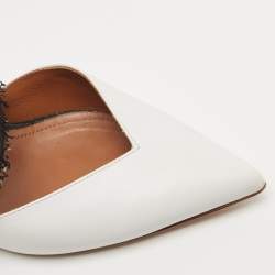 Pre Owned Malone Souliers White/Black Lace and Leather Maisie Mules Size 36