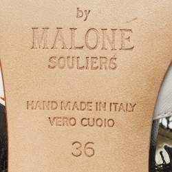 Pre Owned Malone Souliers White/Black Lace and Leather Maisie Mules Size 36