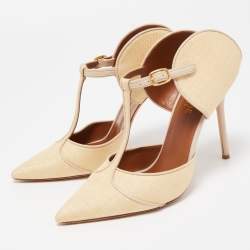 Pre Owned Malone Souliers Beige Raffia Imogen Mules Size 38