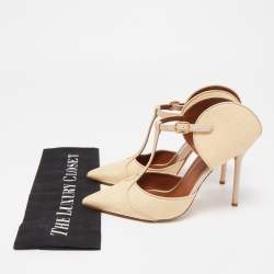 Pre Owned Malone Souliers Beige Raffia Imogen Mules Size 38