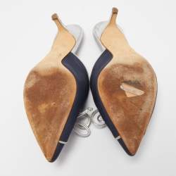 Pre Owned Malone Souliers Navy Blue Canvas Victoria Bow Mules Size 38.5