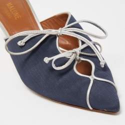Pre Owned Malone Souliers Navy Blue Canvas Victoria Bow Mules Size 38.5