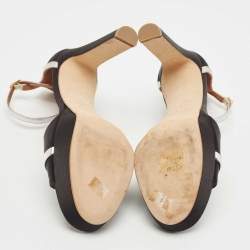 Pre Owned Malone Souliers Black Leather Miranda Platform Ankle Strap Sandals Size 39.5