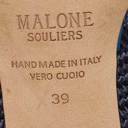 Pre Owned Malone Souliers Blue Canvas Milena Slide Sandals Size 39