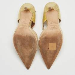 Pre Owned Malone Souliers Beige/Gold Printed Leather and Embossed Python Daria Pumps Size 37