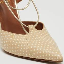 Pre Owned Malone Souliers Beige/Gold Printed Leather and Embossed Python Daria Pumps Size 37