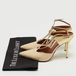 Pre Owned Malone Souliers Beige/Gold Printed Leather and Embossed Python Daria Pumps Size 37
