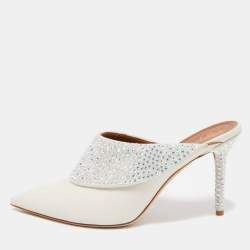مملوكة مسبقًا Malone Souliers Cream Leather Crystal Embellished Maisie Mules Size 38