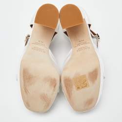 Pre Owned Malone Souliers White Satin Yuri Platform Sandals Size 35.5