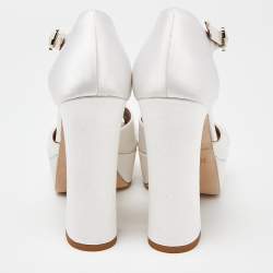 Pre Owned Malone Souliers White Satin Yuri Platform Sandals Size 35.5