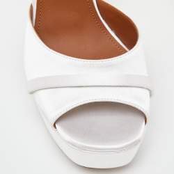 Pre Owned Malone Souliers White Satin Yuri Platform Sandals Size 35.5