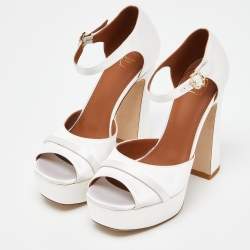 Pre Owned Malone Souliers White Satin Yuri Platform Sandals Size 35.5