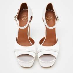 Pre Owned Malone Souliers White Satin Yuri Platform Sandals Size 35.5