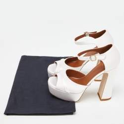 Pre Owned Malone Souliers White Satin Yuri Platform Sandals Size 35.5