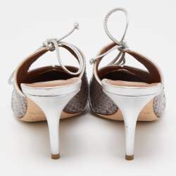 مملوكة مسبقًا Malone Souliers Silver/Brown Snakeskin and Leather Lulu Tie Mules Size 38