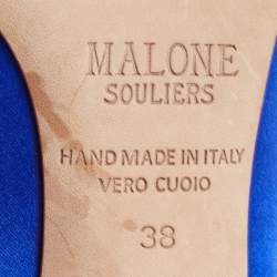 Pre Owned Malone Souliers By Roy Luwolt Blue/Silver Satin and Leather Hayley Mules Size 38