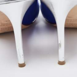 Pre Owned Malone Souliers By Roy Luwolt Blue/Silver Satin and Leather Hayley Mules Size 38
