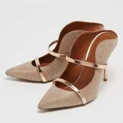 Pre Owned Malone Souliers Metallic Glitter Fabric and Leather Maureen Mules Size 37