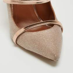 Pre Owned Malone Souliers Metallic Glitter Fabric and Leather Maureen Mules Size 37