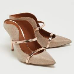 Pre Owned Malone Souliers Metallic Glitter Fabric and Leather Maureen Mules Size 37