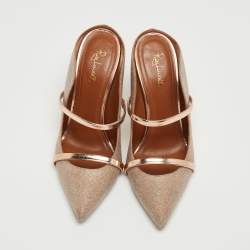 Pre Owned Malone Souliers Metallic Glitter Fabric and Leather Maureen Mules Size 37