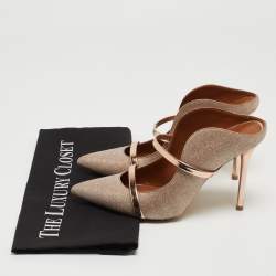Pre Owned Malone Souliers Metallic Glitter Fabric and Leather Maureen Mules Size 37