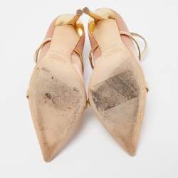 Pre Owned Malone Souliers Pink/Gold Satin and Leather Robyn Pumps Size 37.5