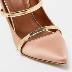 Pre Owned Malone Souliers Pink/Gold Satin and Leather Robyn Pumps Size 37.5