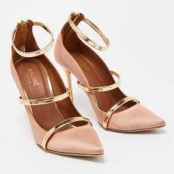 Pre Owned Malone Souliers Pink/Gold Satin and Leather Robyn Pumps Size 37.5