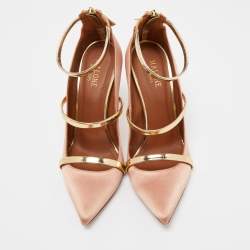 Pre Owned Malone Souliers Pink/Gold Satin and Leather Robyn Pumps Size 37.5