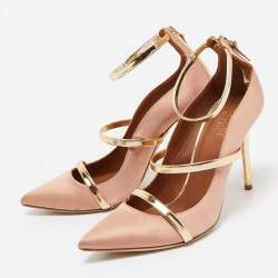 Pre Owned Malone Souliers Pink/Gold Satin and Leather Robyn Pumps Size 37.5