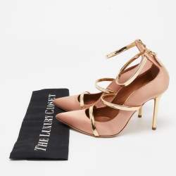 Pre Owned Malone Souliers Pink/Gold Satin and Leather Robyn Pumps Size 37.5
