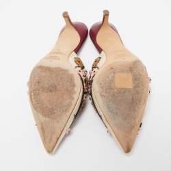 Pre Owned Malone Souliers Off White Satin Floral Embroidered Pointed Toe Mules Size 38