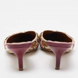 Pre Owned Malone Souliers Off White Satin Floral Embroidered Pointed Toe Mules Size 38