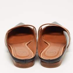 Pre Owned Malone Souliers Black/Beige Leather Maureen Flat Mules Size 39.5