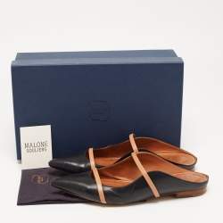 Pre Owned Malone Souliers Black/Beige Leather Maureen Flat Mules Size 39.5