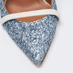 Pre Owned Malone Souliers Blue Coarse Glitter and Leather Maureen Mules Size 37