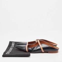 Pre Owned Malone Souliers Black/Beige Leather Maureen Flat Mules Size 37