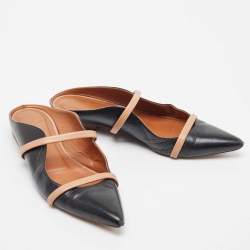 Pre Owned Malone Souliers Black/Beige Leather Maureen Flat Mules Size 37