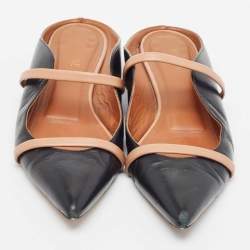 Pre Owned Malone Souliers Black/Beige Leather Maureen Flat Mules Size 37
