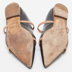 Pre Owned Malone Souliers Black/Beige Leather Maureen Flat Mules Size 37
