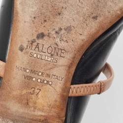 Pre Owned Malone Souliers Black/Beige Leather Maureen Flat Mules Size 37